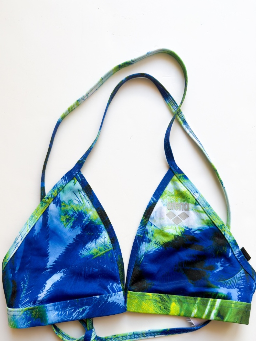 ARENA Swim Tie Back Top Blue Green Tropical Print Woman's Size 34